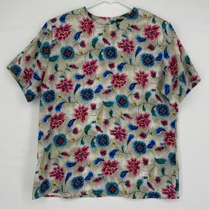 Notations Womens Petite 10 Pullover Blouse Bright Floral Print Polyester Vintage